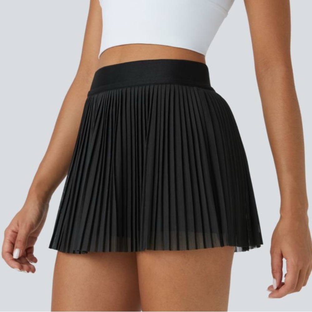 🆕 Halara NWT High Waist Side Pocket Contrast Mesh Pleated Mini Tennis Skirt